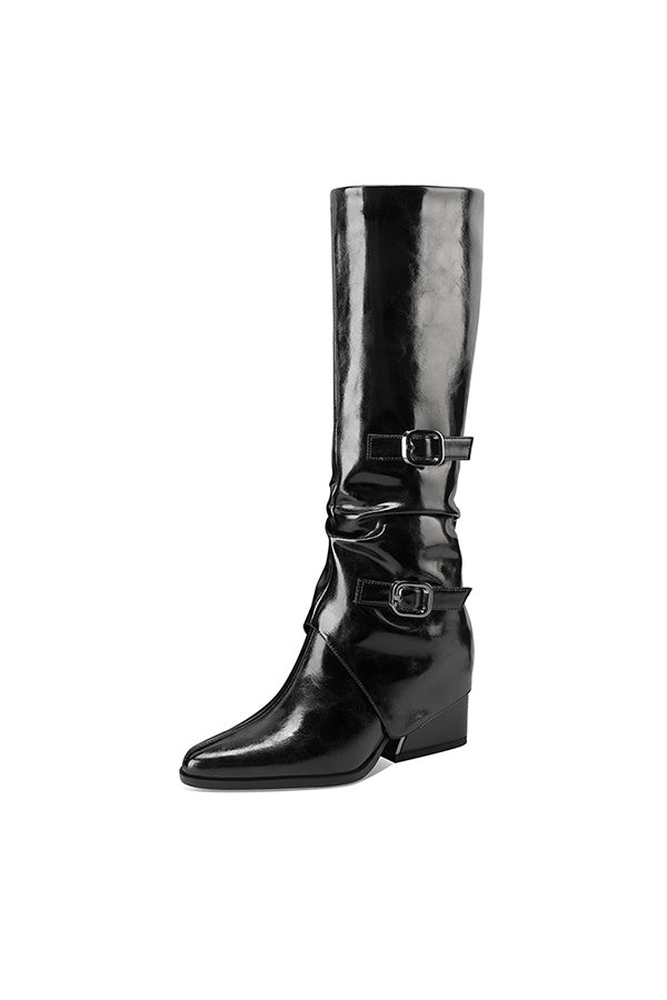 LeatherLux Chic Round Toe Winter Boots