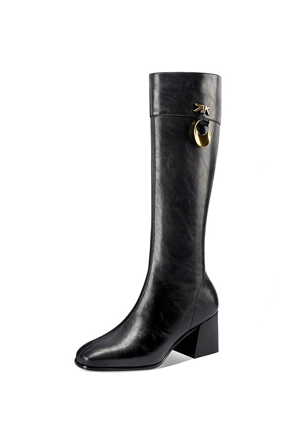 LeatherLux Chic Square Toe Winter Boots