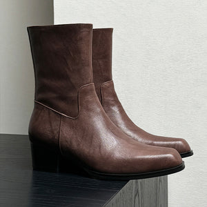 Chic Genuine Leather Square Toe Dress Boots