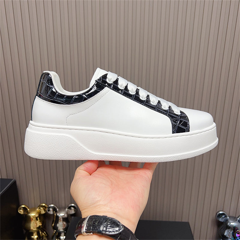 LuxeCroco Platform Lace-up Stitching Exotic Sneakers