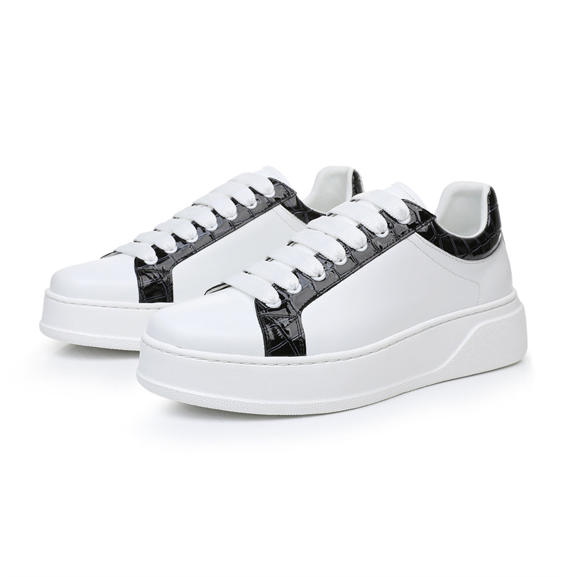 LuxeCroco Platform Lace-up Stitching Exotic Sneakers