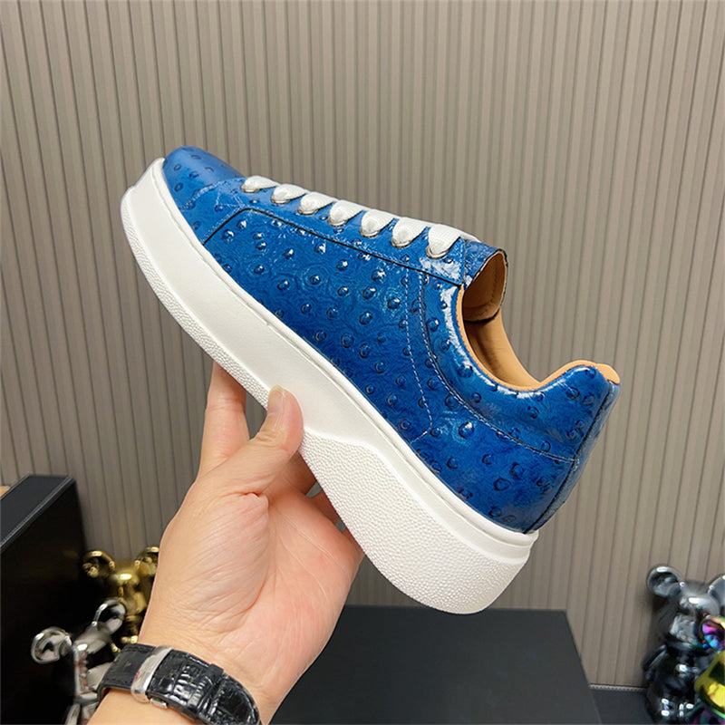 LuxeLeather Ostrich Textured Lace-up Platform Sneakers