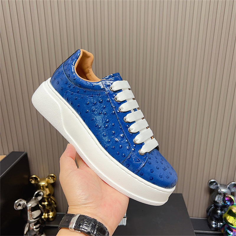 LuxeLeather Ostrich Textured Lace-up Platform Sneakers