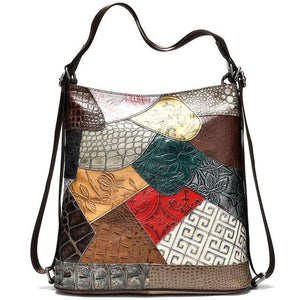 BohoLuxe Exotic Patchwork Leather Bucket Shoulder Bag