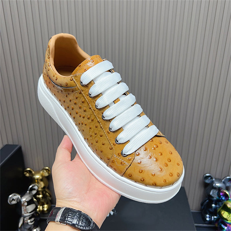 LuxeLeather Ostrich Textured Lace-up Platform Sneakers