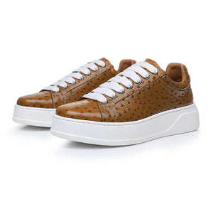 LuxeLeather Ostrich Textured Lace-up Platform Sneakers
