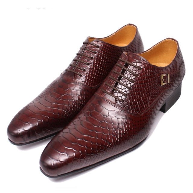 Burgundy Serpent Lace-Up Oxford Dress Shoes