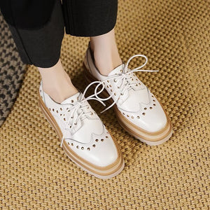 Chic Cow Leather Lace-Up Round Toe Shoes