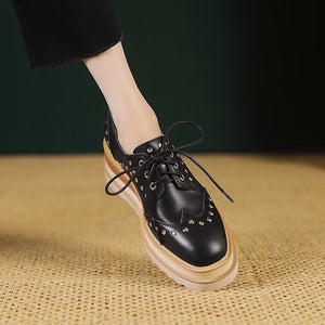 Chic Cow Leather Lace-Up Round Toe Shoes