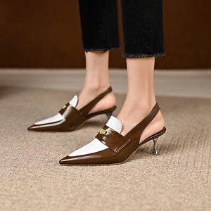 Chic Cow Leather Pointed Toe Slingbacks