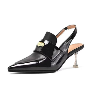 Chic Cow Leather Pointed Toe Slingbacks