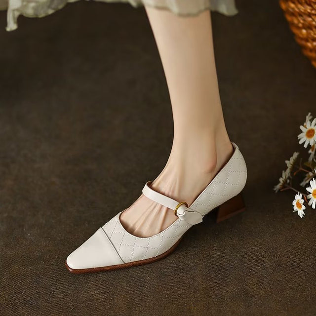Chic Cow Leather Square Toe Buckle Pumps