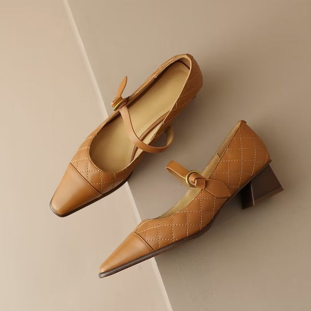 Chic Cow Leather Square Toe Buckle Pumps
