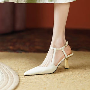 Chic Leather Strap Pointed Toe Heels