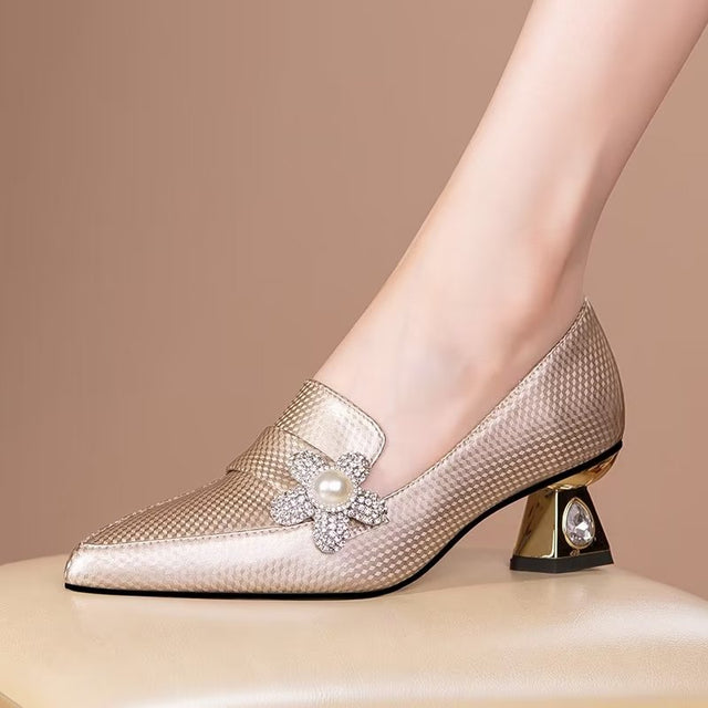 ChicLux Leather Exotic Chic Slip-on Heels