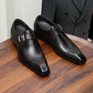 Elegant LuxeLeather Genuine  Wedding Buckle Brogue Shoes