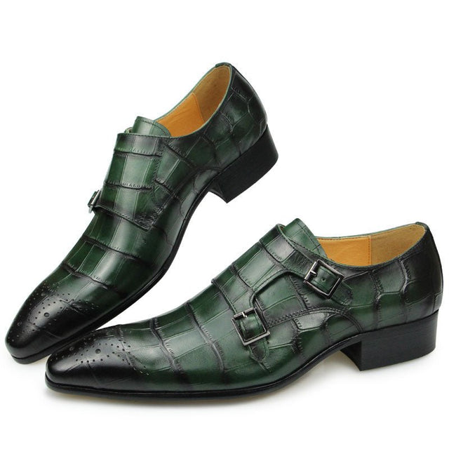 Crocoluxe Pointed Toe Croc Textured Monkstrap Dress Shoes - FINAL SALE