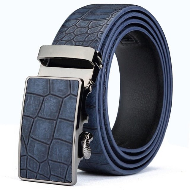 CrocoStripe Leather Automatic Buckle Belt
