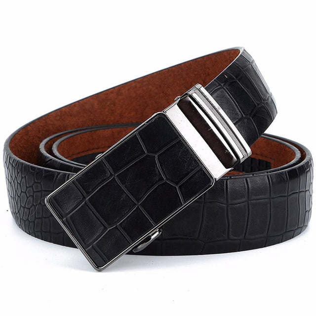 CrocoStripe Leather Automatic Buckle Belt