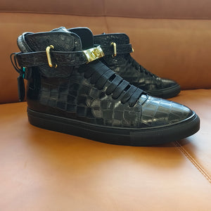 LuxeCroco Embossed High Top Designer Flat Sneakers