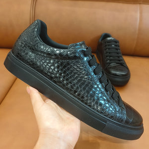 LuxeLeather Textured Lace-up Platform Sneakers