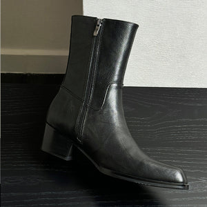 Chic Genuine Leather Square Toe Dress Boots