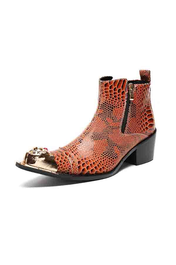 BoldLux Exotic Texture Leather Dress Boots