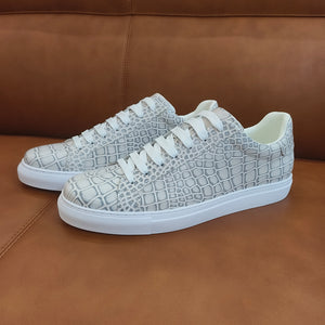 LuxeLeather Textured Lace-up Platform Sneakers