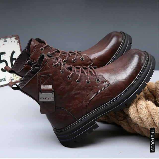 AlliLux Leather Alligator Fur Lace Up Boots