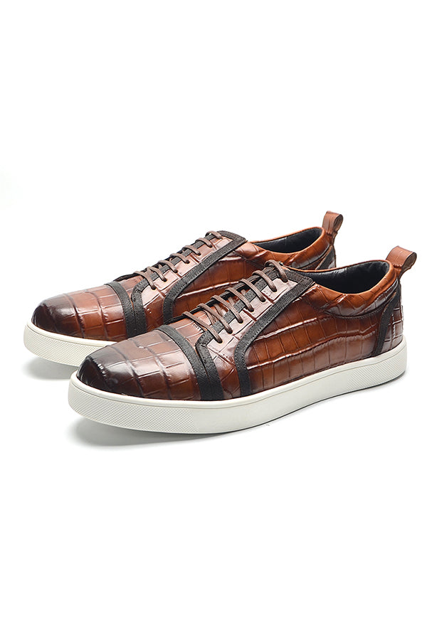 CrocLeather Chic Lace-up Casual Shoes