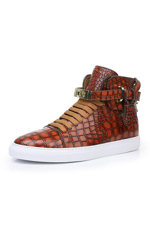 LuxeCroco Embossed High Top Designer Flat Sneakers