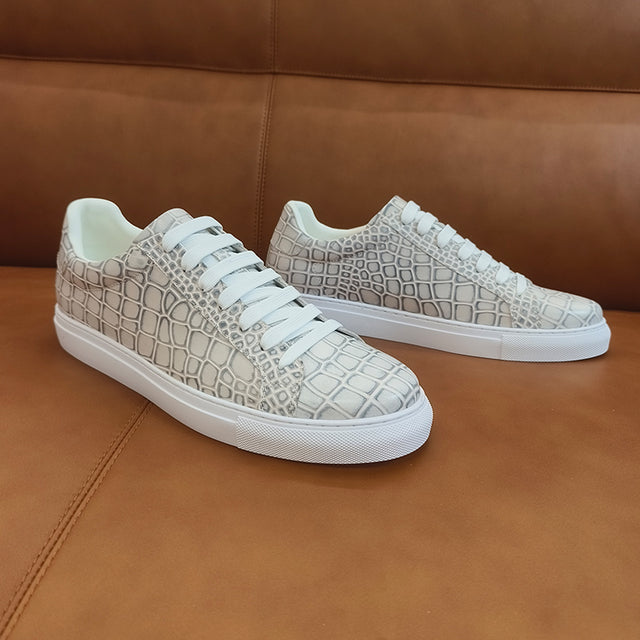 LuxeLeather Textured Lace-up Platform Sneakers