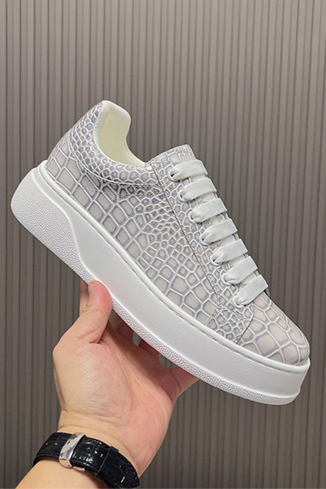 LuxeCroco Platform Lace-up Stitching Exotic Sneakers