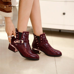 Exotic Alligator Texture Square Heel Leather Booties123 - FINAL SALE