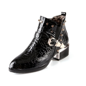 Exotic Alligator Texture Square Heel Leather Booties123 - FINAL SALE