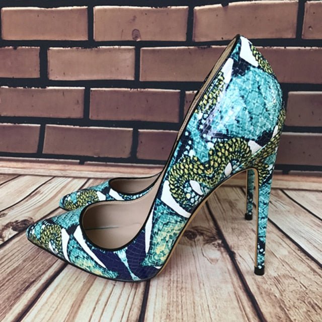 Exotic Chic Floral Croc-Effect Pointed Toe Pumps