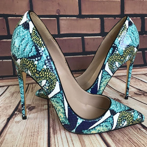 Exotic Chic Floral Croc-Effect Pointed Toe Pumps
