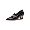 Exoticalux Leather Square Heel Pointed Toe Pumps - FINAL SALE