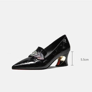 Exoticalux Leather Square Heel Pointed Toe Pumps - FINAL SALE