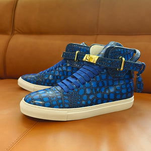 LuxeCroco Embossed High Top Designer Flat Sneakers