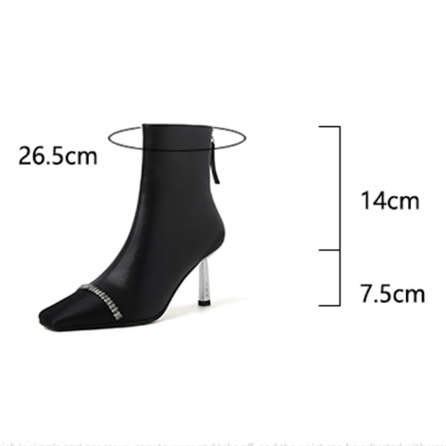 ChicZip Solid Leather Square Toe High Heel Boots