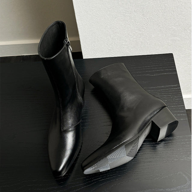 LeatherLux Opulent Genuine Leather Slip-On Ankle Boots