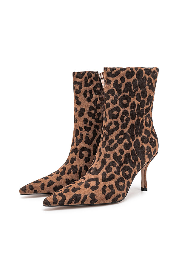 FlockLux Leopard Pointed Toe High Heeled Boots