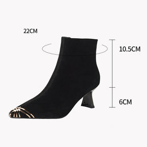 ChicZip Solid Leather Pointed Toe High Heel Boots