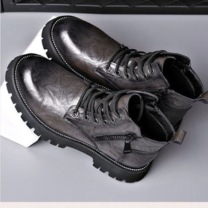 AlliLux Leather Alligator Fur Lace Up Boots