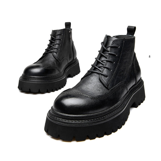 ClassicCow Leather Lace-Up Luxury Ankle Boots