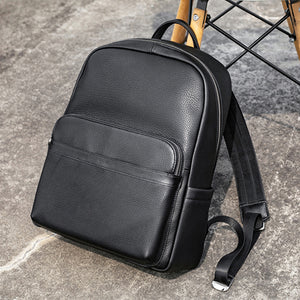 Luxury Leather Zip Laptop Backpack