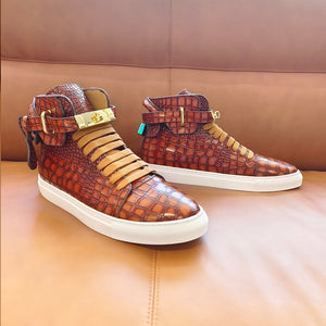 LuxeCroco Embossed High Top Designer Flat Sneakers