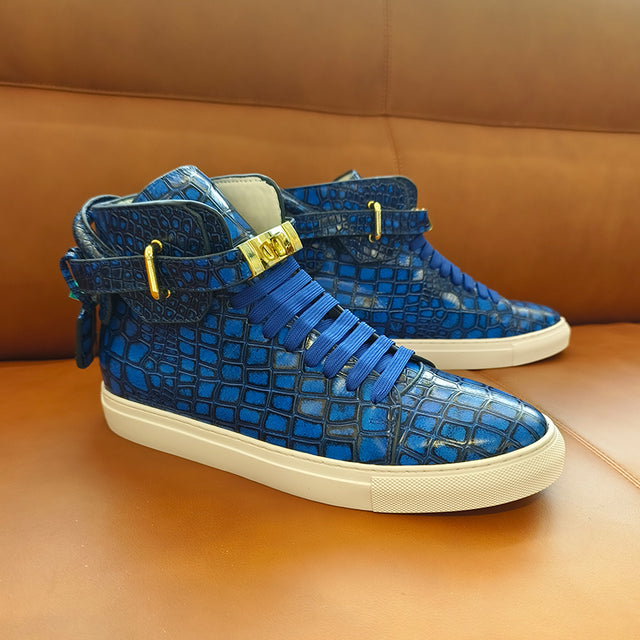 LuxeCroco Embossed High Top Designer Flat Sneakers