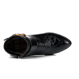 Glossy Gator Chic Cuban Heel Zipper Boots - FINAL SALE